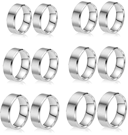 12 Piezas Anillos de Acero Inoxidable con Núcleo Anillo Redondos de 8mm con Incrustaciones Lisas Banda de Metal Sólido Tallas 6/7/8/9/10/11 Anillo de Plata Pulida Mate Cepillada para Hacer Joyas (R1)