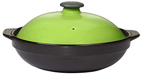 Olla de Barro Cazuela de Cerámica al Horno Olla Plana con Antiadherente y Tapa Cocido Lento Grande (J 2.4L)