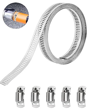 Furuising 2m/6.5ft Large Jubilee Clips, Adjustable Hose Clip, 304 Stainless Steel Hose Clamp with 5 Fasteners for Plumbing, Fuel Line, Pipe Clamps, Intercooler Tube, Exhaust Ducting