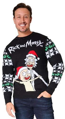 RICK AND MORTY jultröja för män – varm mysig rolig jultröja – storlekar M-2XL officiell vara – gåvor till honom, Svart, M