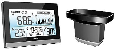 Technoline WS9016 Regenmesser, Niederschlagsmesser, Regenmonitor, erfassen von Regenmenge, mit Innentemperatur und Außentemperatur, Funkuhr, Regenhistorie