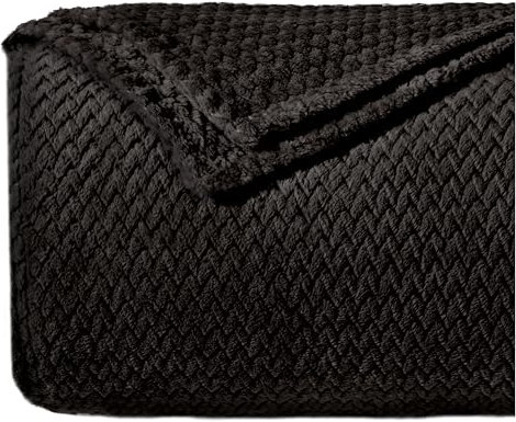 Dreamzie Plaid Canape à Motif Chevron et Toucher Doux 220 x 240 cm - Noir - Plaid Canapė en Microfibre 100% Polyester 260gsm, Couverture Polair