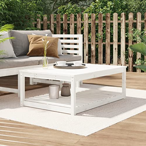 prissent Gartentisch 121x82,5x45 cm Kieferholz Weiß Esstisch Outdoor-Tisch Beistelltisch Gartentisch Holz Loungetisch Outdoor Ideal für Garten Balkon Oder Terrasse Klassisches Design