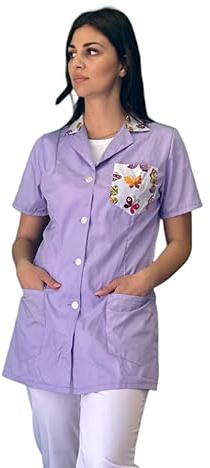 tessile astorino Camice da Lavoro Donna per Maestra Asilo Scuola Materna Lilla Butterfly Divisa Personalizzata con nome per Imprese di Pulizia Alimentari Macelleria