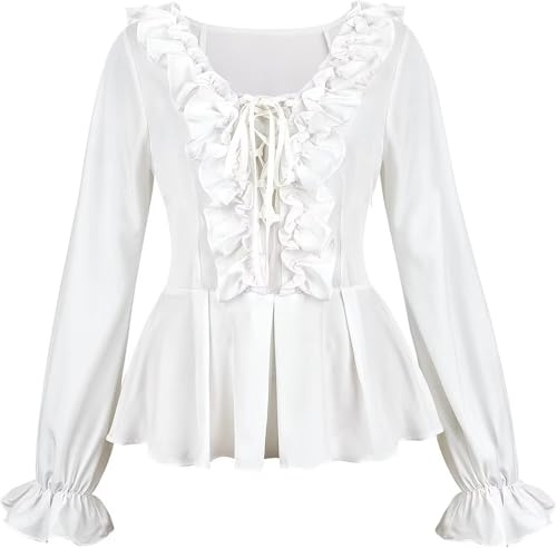 Chemisier Femme Chic et élégant Blouses White Costume Medieval Pirate Renaissance Rétro Victorien Épaule Dénudée Élégante Sexy Top Blanc 3XL