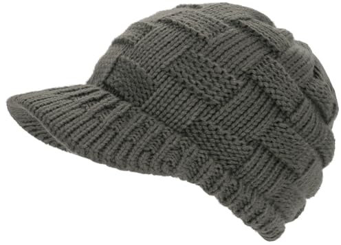 dy_mode Damen Herren Strickmütze mit Schirm Schirmmütze Winter Mütze Unisex - A312 (A312-DunkelArmy)