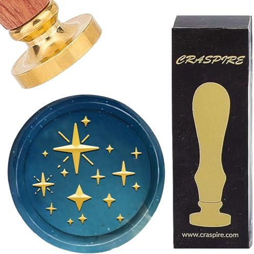 CRASPIRE Wachssiegelstempel mit Sternen, funkelnd, sechszackiger Stern, Vintage, abnehmbare Messing-Siegelstempel, Köpfe, 25 mm, mit Holzgriff, für Umschläge, Einladungen, Karten, Bastelarbeiten,