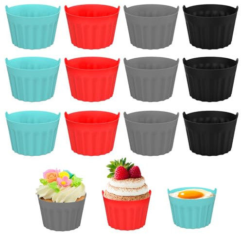 Bekecidi Air Fryer Ramekins, 12 piezas de accesorios de silicona premium para moldes de huevos, versátiles tazas grandes para muffins para hornear (azul, gris, negro, rojo)