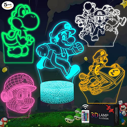 Moodlamp 5 in 1 Sets Gamer Figuren 16 Farbwechsel mit Fernbedienung 3D Nachtlicht Kinder, Geschenk Weihnachten Geburtstagsgeschenk für Kinder Jungen Mädchen