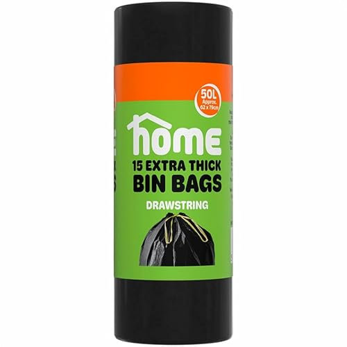 Home 15 pk Bin Bags Drawstring 50L