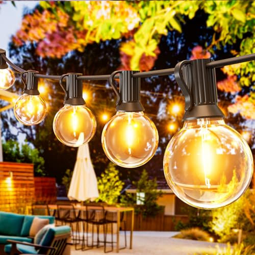 Svater String Lights Outdoor 100FT/30M Garden Lights String Lights Mains Powered Connectable 52 1W LED Shatterproof Plastic G40 Bulbs Waterproof IP45 for Garden Yard Terrace 2700K Warm White