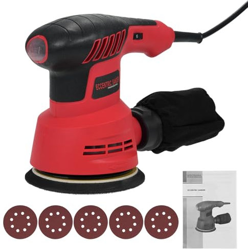 Jemora Ponceuse orbitale aléatoire 300 W 13 000 tr/min Ponceuse orbitale électrique avec 6 vitesses variables Ponceuse à paume avec 5 papiers de verre et sac à poussière pour le ponçage et le polissag