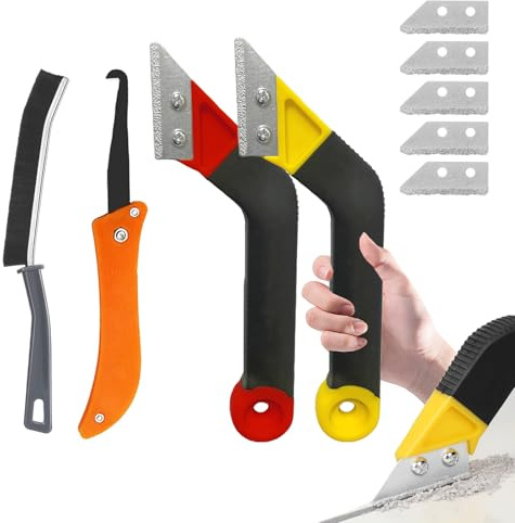 Fliesenfugen Entferner, 9 Stücke Fliesenfugen Entfernen Werkzeug Fugenreiniger Fugenentferner Werkzeug Groove Cleaning Tools mit 5 Ersatzklingen 1 Bürsten für Wand Badezimmer Fliesen