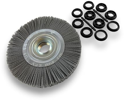 Kibros Brosse circ. touret NYLON abrasif gr.120 Ø 200 mm 2 rangs | Carbure de silicium grain 120, alésage 32 mm + réducteur bague 25-12 mm, meuleuse ponceuse, décapage ébavurage brossage.