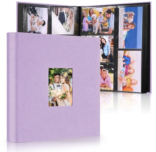 DazSpirit Album fotografico da 15 x 10 cm, 600 tasche, copertina in lino personalizzabile, 10 x 15 cm, grande capacità, tasche scorrevoli, ideale per album di nozze, libri fotografici di famiglia e