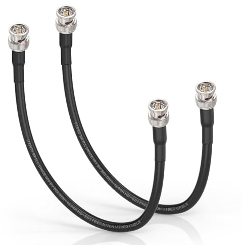 Superbat Cavo SDI 3G/6G/12G BNC 75 Ohm Maschio a Maschio Belden 1694A 30cm | Doppia Schermatura, Placcato Oro, 18AWG, 4K UHD/8K, 2 Pezzi, Nero, per Blackmagic, Telecamere, Convertitori, Monitor, CCTV