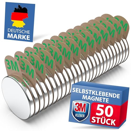 REORDA Neodym Magnete [STARKER 3M KLEBER] Maxi-Pack 50 Stück (8x1mm) | mit 3m Magnet klebepads | Powermagnete für Gewerbe, Whiteboard, Fotos & Kühlschrank