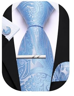 Barry.Wang Paisley-Krawatte mit Krawattenklammer für Herren, Seidenkrawatte, Einstecktuch, Manschettenknöpfe, Set, formelle Hochzeit, Party, Business