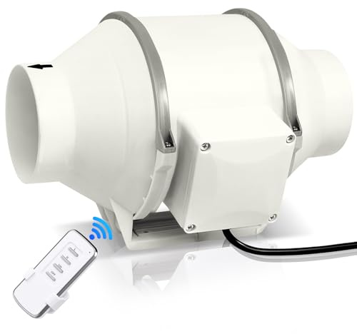 Bellanny Inline Duct Fan 150mm 6” with Dual Speed Controller, 80W Bathroom Extractor Fan Efficient Quiet EC Motor IP44 Waterproof inline extractor fan for Ducting Vents Kitchen Grow Tents Hydroponics