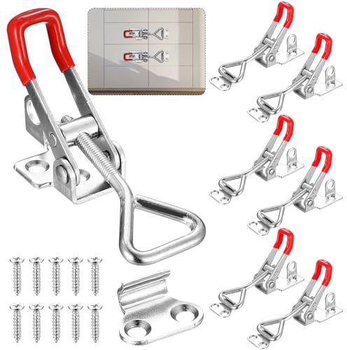 Tenbrachian 7 Pcs Adjustable Toggle Clamps, Metal Toggle Latch Hasp, Tension Clasp Lock, Heavy Duty Catch Latch Clamps, Quick Release Tension Toggles Lock for Cabinet Tool Boxes, with Screws