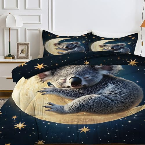 SYHIEGO Koala Bettdecke 135x200 4 Jahreszeiten, Mond und Stern Ganzjahresdecke 135 x 200, Weiche Bettdecke Ohne Bezug, Waschbare Bettdecken Galaxie Nachthimmel Steppdecke Schlafdecke, G&4