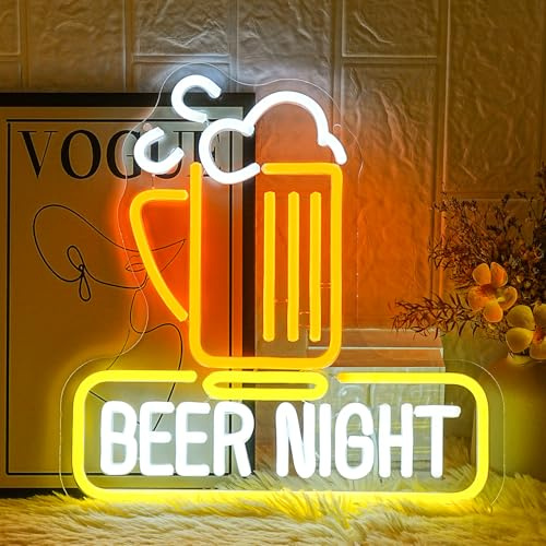 LMSIGNLY Beer Night Neon Schild für Wanddekoration Bar LED Schild Beer LED Neon Schild Gelb Weiß Glas Neon Licht Bier leuchtreklame für Schlafzimmer Bier Pub Mann Höhle Restaurant Party Dekor