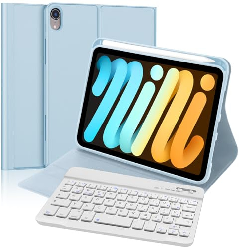 FOGARI Teclado Tapa Bluetooth para iPad Mini 7 Generación 8.3 2024 – Con ranura de lápiz, italiano QWERTY teclado ergonómico portátil magnético desmontable para iPad Mini 6a/7ª generación 8.3 (Azul)