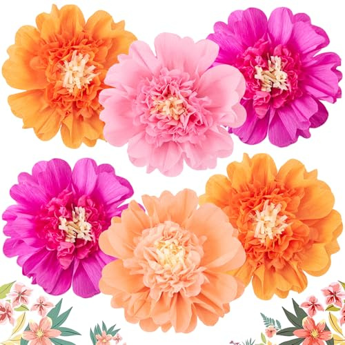 SUNBEAUTY 6 Stücke 12“ Pink Orange Papierblumen Dekorationen Riesige Papier Blumen Frühling Sommer Gartenparty Seidenpapier Pompons Deko für Hochzeit, Babyparty, Geburtstag Mädchen Gartenparty Deko