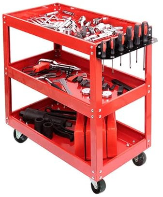Shelf Tool Trolley 3 Tier 66 x 35 x 65cm Heavy Duty Garage Workshop DIY Tool Storage Wheel Cart Trolley for Transport Tools Workshop