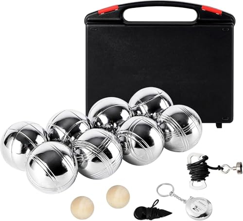 Lindahandel Boccia Kugeln mit 6 Metall,Boule 6 Kugel Set,Zielkugel inkl. Abstandsmesser,Boccia Spiel Set für Outdoor und Freizeitspiele Stil A