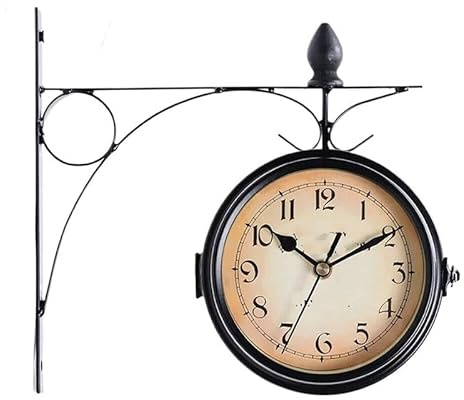 WANGZEYU Horloge Exterieure Etanche Horloge Murale d'extérieur à Double Cadran, Noire, décoration de Jardin, diamètre (25 cm) Horloge De Gare