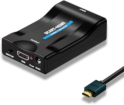 VGE Adaptateur Péritel vers HDMI - Convertisseur Peritel hdmi pour TV pour TV/DVD/Boîtier - Plug-and-Play-Transformez VHS/Magnétoscope en Numérique - Câble d'alimentation Inclus - Noir