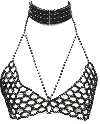 Mehrzweck-Körperkette mit Perlen verzierter Körperkette, BH, Strandbekleidung, Schmuck-Accessoire für modische Frauen und Damen, für den täglichen Gebrauch, Perlen-BH, Körperkette, Einheitsgröße, Wie