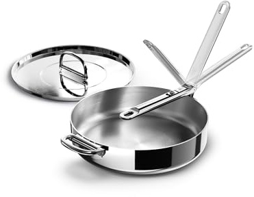 Joseph Joseph Space Steel 3.5qt Stainless Steel Saute Pan with Lid & Folding Handle, Induction & Oven Safe