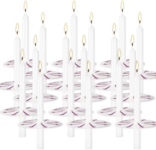 AYIQIW 100 pcs Church Candles with Drip Protectors for Devotional Candlelight Vigil Service, Unscented White 5 H X 1/2 D, No Smoke, Shabbat, Praye