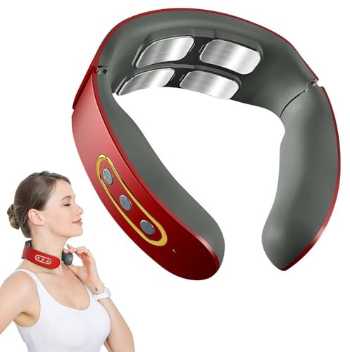 Nackenmassagegerät, 9 Intensitätsstufen Massagegerät Nacken, Tragbares Beheiztes Nackenmassage für Nacken, Rücken, Schulter, Entspannungsgeschenke für Männer Frauen Gegen Verspannungen (Rot)