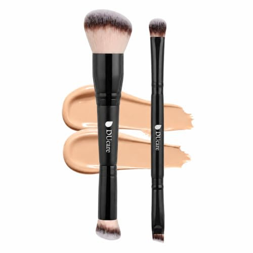 DUcare Makeup-borstar med dubbla ändar foundationborste concealer borste ansikte ögonbryn ögonskuggsborste för vätska, pulver, polering, blandning, konturering foundation sminkborstar