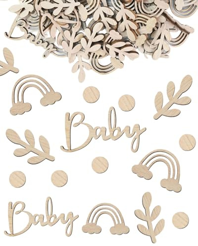 HUVZOR 100 Stück Babyparty Deko Konfetti Holz,Baby Shower Deko Junge Mädchen, Gender Reveal Party, Baby Tischdeko Servietten, Baby Party Dekoration Neutral Servietten Baby Taufe Hello Baby