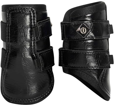Imperial Riding IRH Rebel Gamaschen, schützende PU-Außenschale, glänzende Optik, Klettverschluss, ideal für Training & Alltag, Schwarz, Shetty