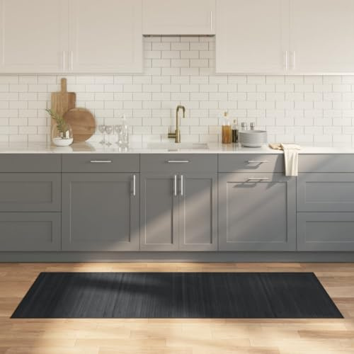 Tonture Moderner Bambus Teppich Rechteckig Grau 80x200 cm, Rutschfester Bodenbelag für Wohnzimmer, Esszimmer & Schlafzimmer, Strapazierfähiger Flachgewebe Deko Teppich, Pflegeleicht