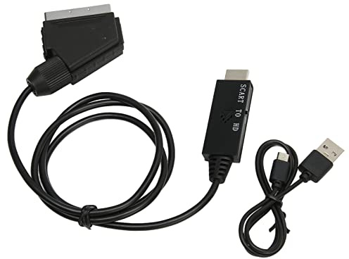 Asixxsix Câble Adaptateur Convertisseur D'interface Multimédia Péritel vers HD, Résolution 1080p 60 Hz, Convertisseur alimenté par USB pour Magnétoscope, Enregistreur DVD, Image HD pour Système de