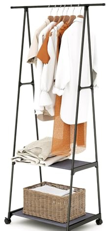 SUNNYNEST Clothes Rail with Shoe Shelf – 55×42×160cm Garment Hanging Rack for Bedroom (Black)