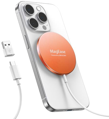 Caricatore wireless per iphone Magnetico, Base di Ricarica Wireless Rapida per iPhone Serie 17/16/15/14/13/12 per AirPods 4/3/2/Pro con Doppia Porta di Ricarica, Arancione(Alimentatore non incluso)