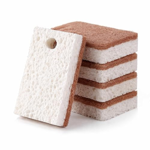 6 Pcs Estropajo Cocina, Estropajo Natural, Estropajos Ecológicos de Cocina, Esponja de Fibra de Sisal Natural y Celulosa de Madera, Estropajo Biodegradable Multiusos para Platos, Sartenes
