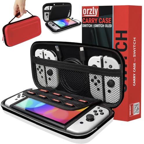 Orzly Tragetasche für Nintendo Switch OLED und Switch Console - Roter und weißer schützender harter tragbarer Reisekoffer Shell Pouch für Nintendo Switch Console & Zubehör