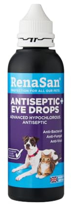 RenaSan Antiseptic Eye Drops (60 ml) – Eye Disinfection, Alcohol-Free, Non-Irritating and Natural Eye Cleaning Solution for Dogs, Cats, Reptiles, Poultry, Avian & Livestock (PACKAGING MAY VARY)