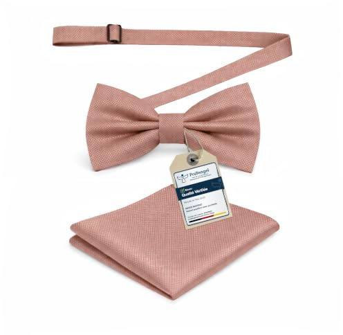 Massi Morino I Set di Papillon Rosa Antico con Pochette da Uomo I Papillon da Abito per Matrimonio I Fiocco Regolabile Rosa