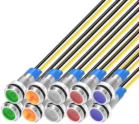 Gebildet 10Pcs 6mm 110V-220VAC LED Metal Indicator Light Waterproof Signal Lamp (Green/Orange/Red/Blue/White,Each 2pcs)