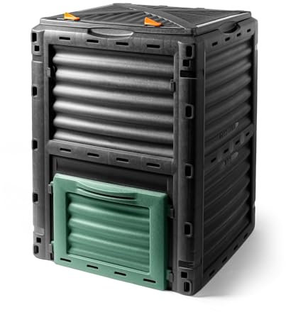 Contenitore per compost in plastica, 300 litri, nero, 83 x 61 x 61 cm, compostiera termica da giardino, resistente alle intemperie