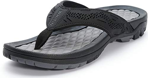 WHITIN Men's Outdoor Waterproof Flip Flops Thong Sandals with Arch Support Size 11 Slip Resistant Sandles for Male Sport Slides Summer Beach Black 45
